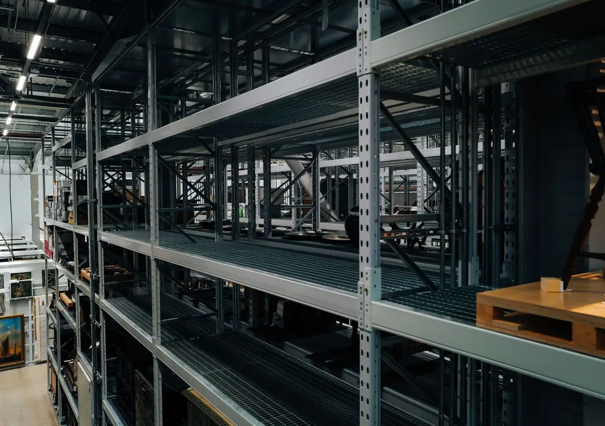 Empty steel racking in a warehouse